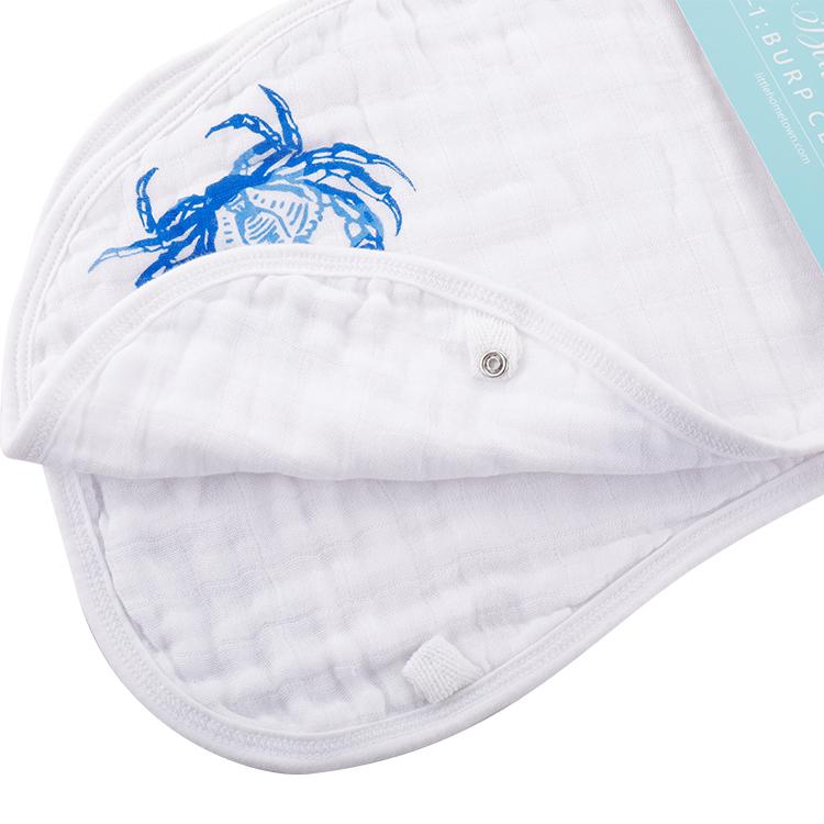 Gift Set: Blue Crab Baby Muslin Swaddle Blanket and Burp Cloth/Bib Combo by Little Hometown