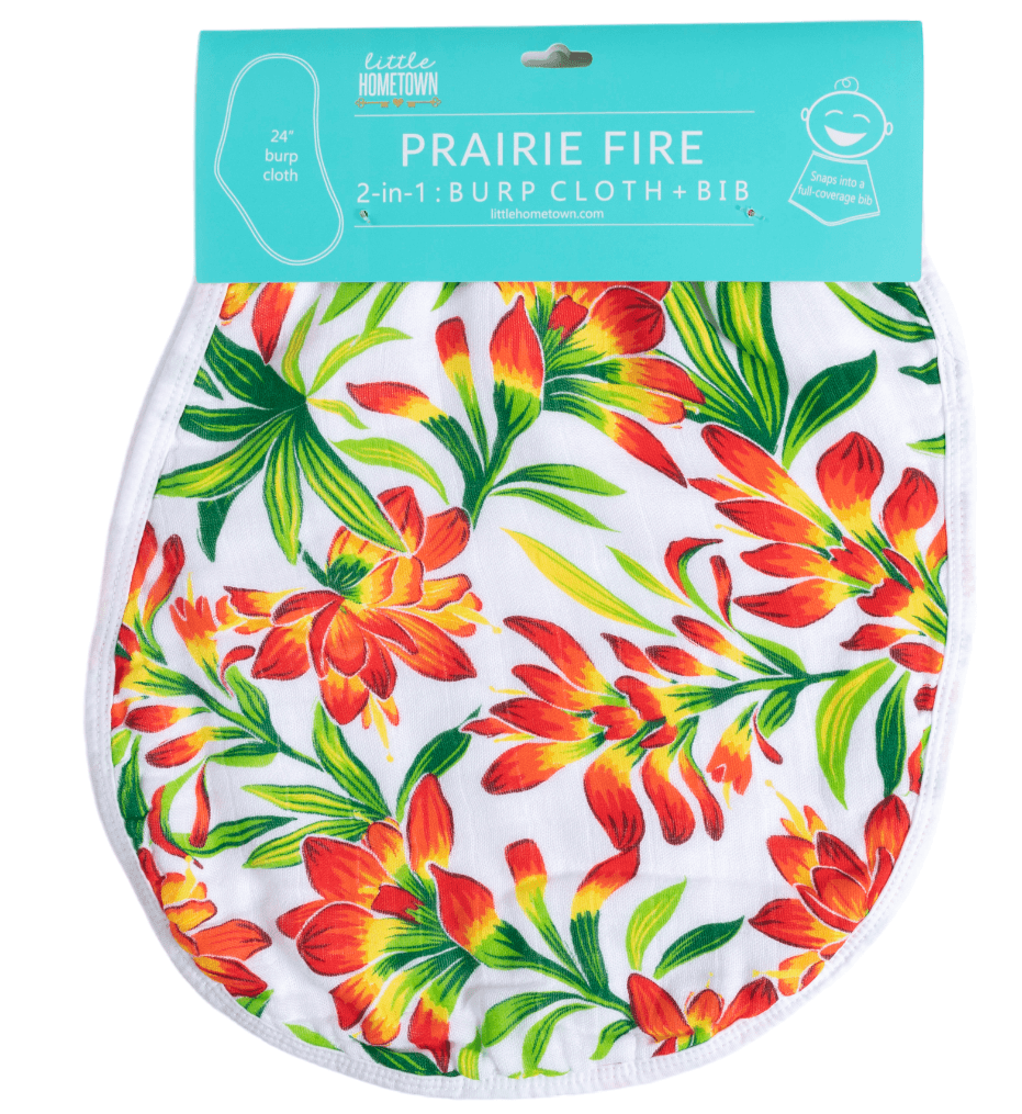 GiftSet: Prairie Fire Baby Muslin Swaddle Blanket and Burp Cloth/Bib Combo by Little Hometown